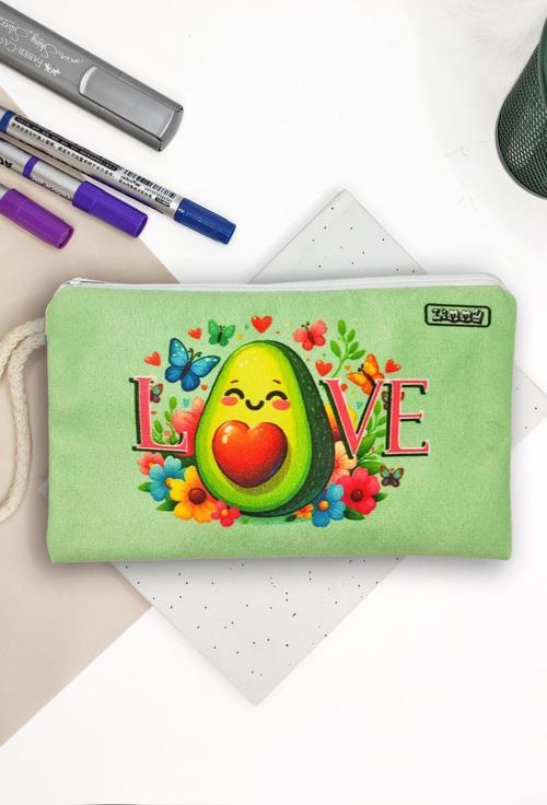 Avokado Love Desenli Kalem Kutusu Yıkanabilir Bez Kalemlik