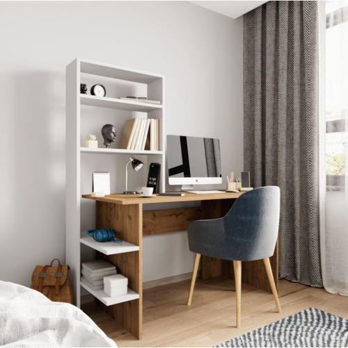 Mobilya Beyaz Kitaplıklı Çalışma Masası, Ders Çalışma Masası, Raflı Çalışma Masası