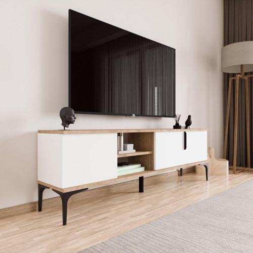 Tarz Tv Ünitesi, Raflı Tv Sehpası, 180 Cm Tv Konsolu (Full Beyaz)