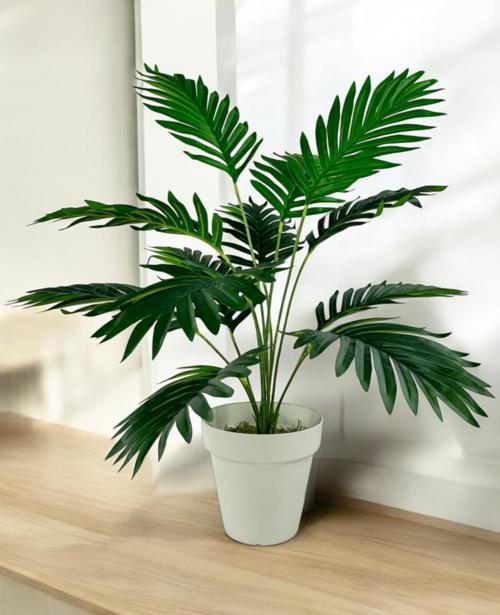 Yapay Ağaç Salon Bitkisi Areka Palmiye Krem Saksıda 60 cm 12 Yaprak Plastik
