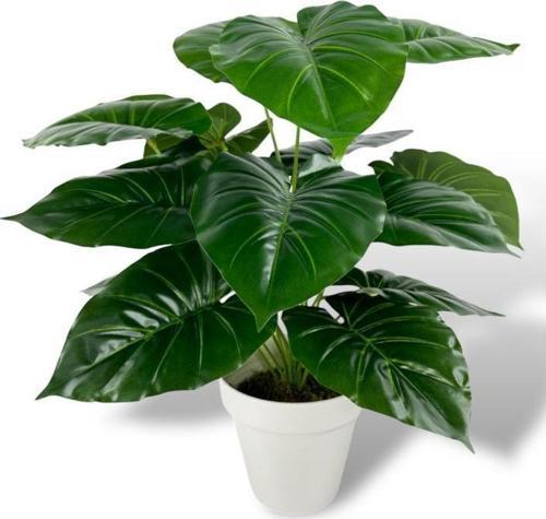 Yapay Çiçek Krem Saksıda Pothos Yeşil Doğal Dokulu 18Dal 50 cm Salon Çiçeği Yapay Bitki