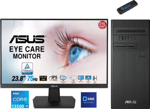 Expertcenter Intel I5 13500 32GB 1tb SSD Fhd 23.8 Monitör WINDOWS11HOME Masaüstü Blgisayar D1S500TE-5135000020W33 + Zetta USB Bellek