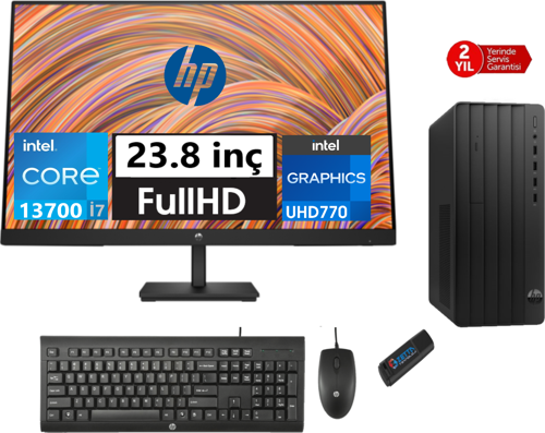 290 Pro G9 Intel Core I7 13700 16GB 512GB SSD 23.8 Monitör Freedos Masaüstü Blgisayar 4624A8ET07+ZETTAUSBBELLEK