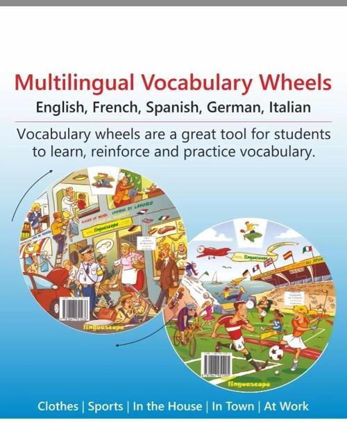 Kelime Çarkları Seti - 5 Dilde Temel Kelimeler (İngilizce, Almanca, İspanyolca, Fransızca, İtalyanca) Multilingual Vocab