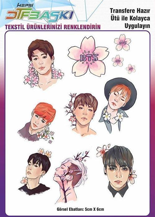 BTS 8 Adet Ütü ile Yapışan Tekstil DTF Baskı