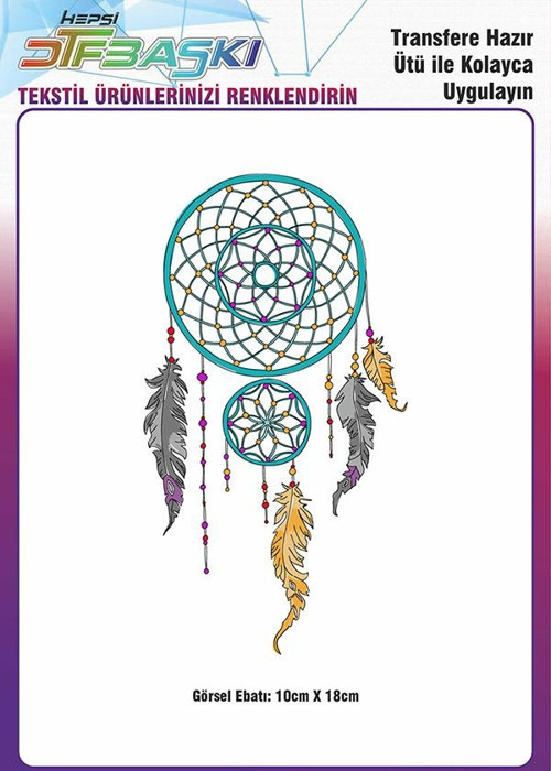Düş Kapanı Dream Catcher Ütü ile Yapışan Tekstil DTF Baskı