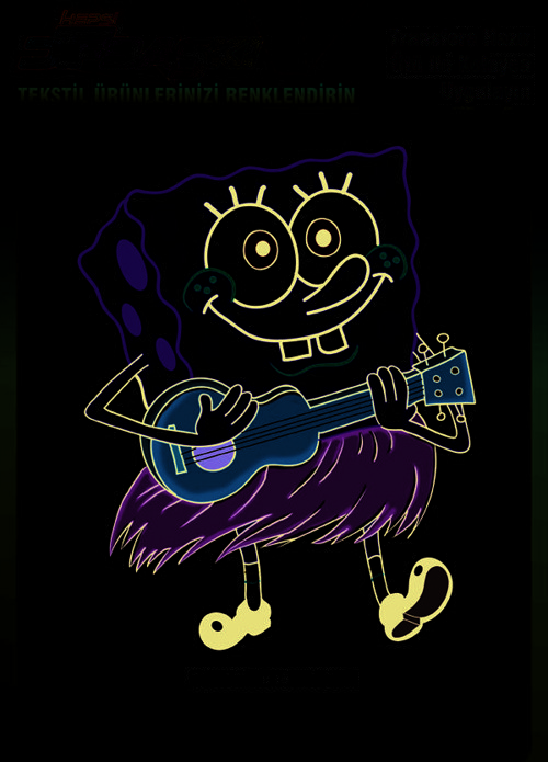 Gitarlı Süngerbob Spongebob Ütü ile Yapışan Tekstil DTF Baskı