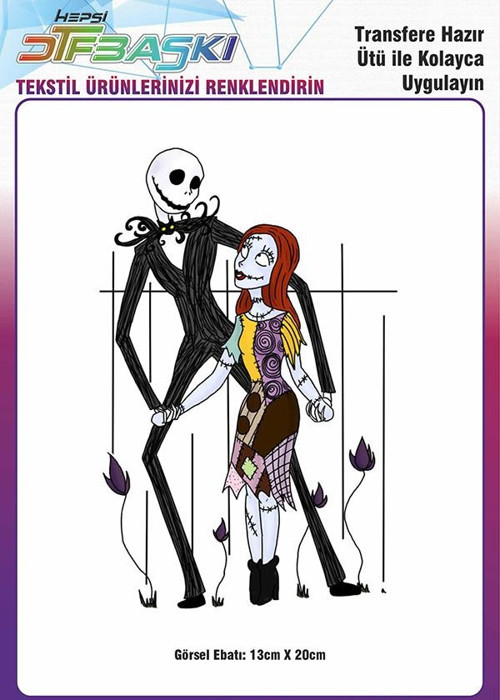 Ölü Gelin Corpse Bride Ütü ile Yapışan Tekstil DTF Baskı