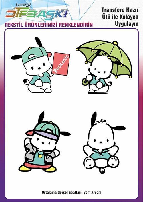 Pochacco Ütü ile Yapışan Tişört Tekstil Transfer Dtf Baskı