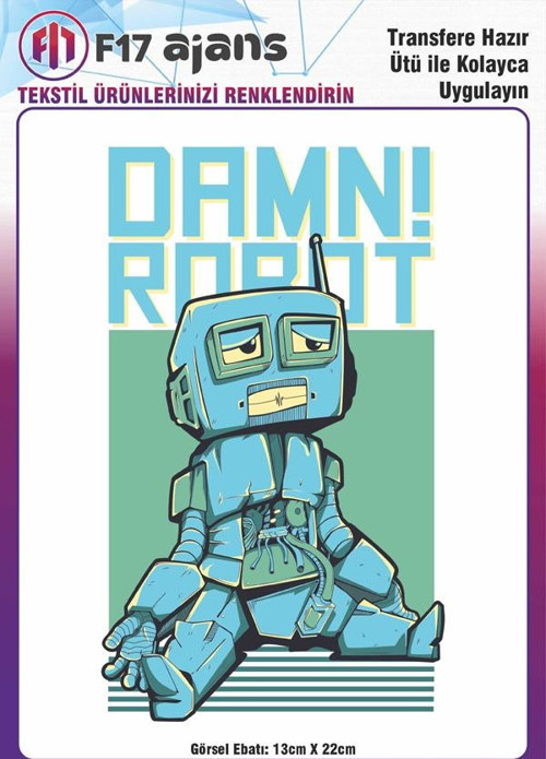 Tekstil Ütü Ile Yapışan Dtf Baskı Görseli Damn Robot