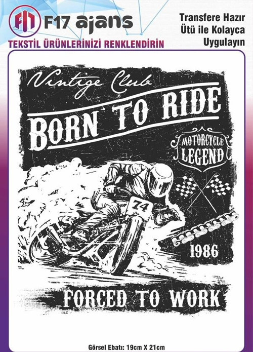 Ütü Ile Yapışan Tekstil Dtf Baskı Görseli Born To Ride