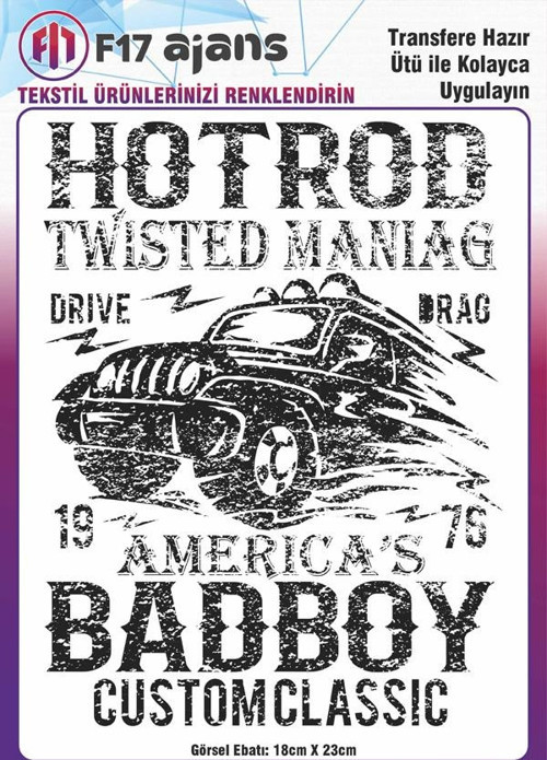 Ütü Ile Yapışan Tekstil Dtf Baskı Görseli Hotrod Badboy