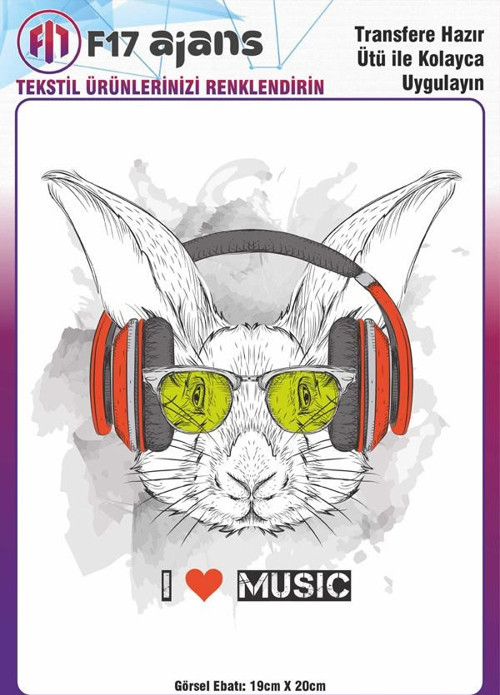 Ütü Ile Yapışan Tekstil Dtf Baskı Görseli I Love Music