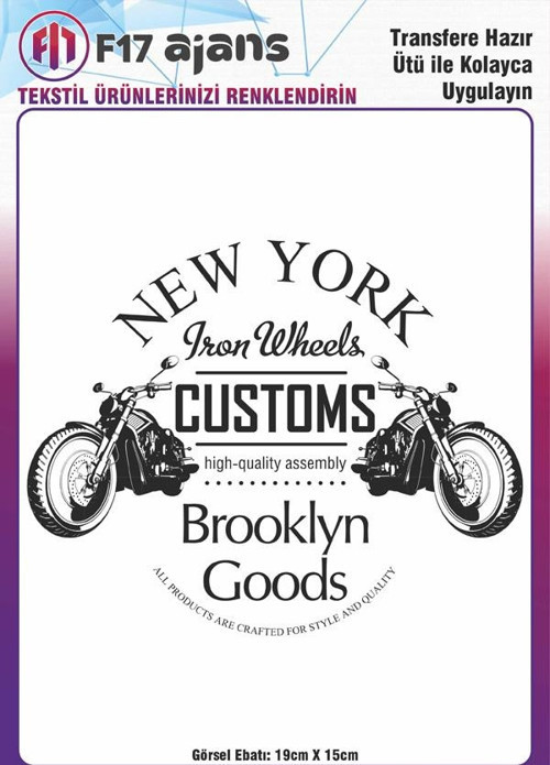 Ütü Ile Yapışan Tekstil Dtf Baskı Görseli New York Iron Wheels