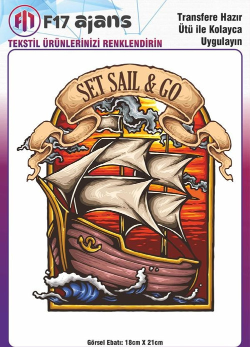 Ütü Ile Yapışan Tekstil Dtf Baskı Görseli Set Sail&go