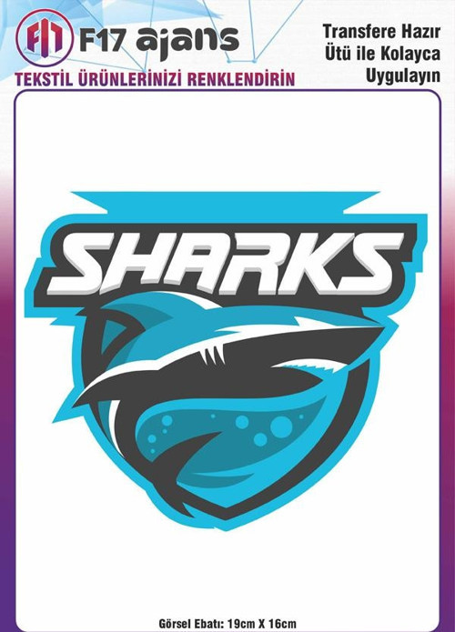 Ütü Ile Yapışan Tekstil Dtf Baskı Görseli Sharks
