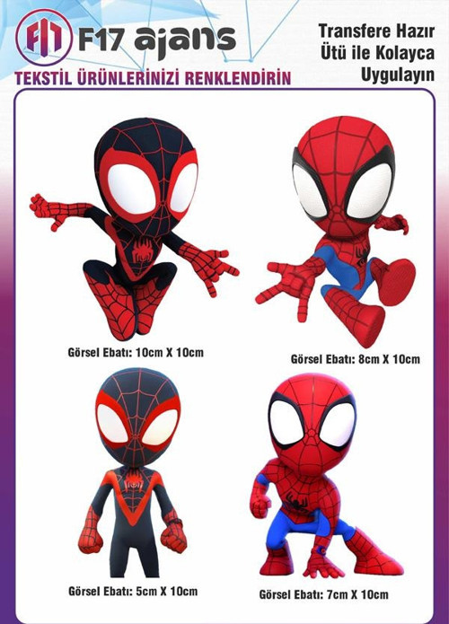 Ütü Ile Yapışan Tekstil Dtf Baskı Görseli Spidey Ve Arkadaşları 4'lü Set