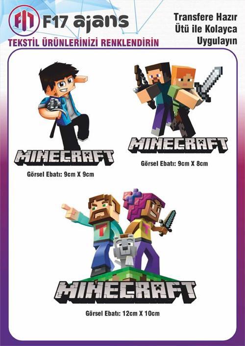 Ütü ile Yapışan Tekstil DTF Transfer Baskı Minecraft 3'lü Set