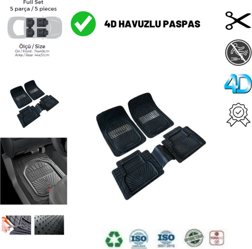 Kia Picanto 2019 Uyumlu Havuzlu Yeni Nesil Plus Paspas Siyah - Gri