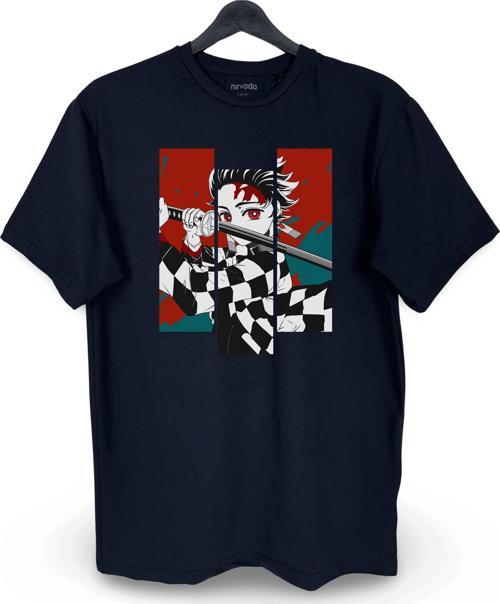 Demon Slayer Kimetsu No Yaiba Baskılı Loose Fit Bisiklet Yaka Unisex Tişört Anime Manga