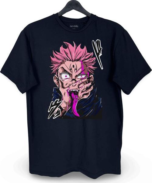 Sukuna Jujutsu Kaisen Çizim Baskılı Loose Fit Bisiklet Yaka Unisex Tişört Anime Manga