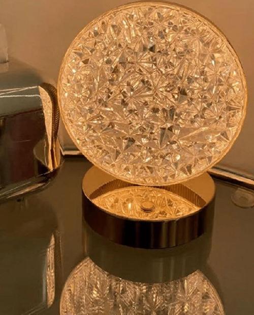 Kristal Model 3 Renkli Yuvarlak LED Gece Lambası Dokunmatik Şarjlı Gece Masa Lambası