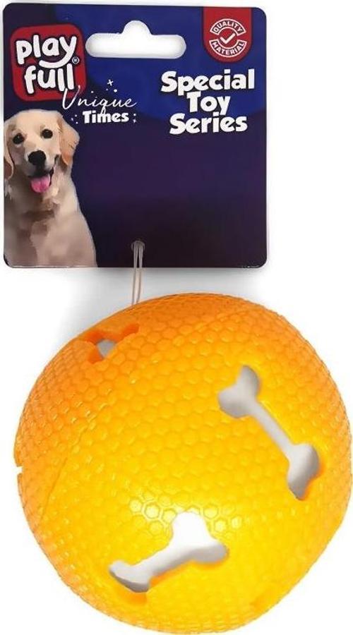 Sesli Kemik Desenli Plastik Top Köpek Oyuncağı 7,5 Cm Turuncu