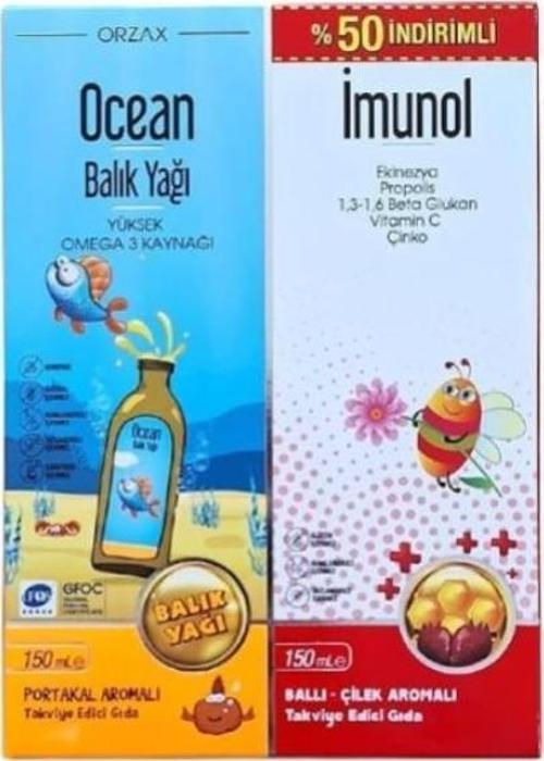 Balık Yağı Şurubu Portakal Aromalı 150 Ml + Imunol Şurup Ballı-Çilek Aromalı 150 Ml 2 li Avantaj Paketi