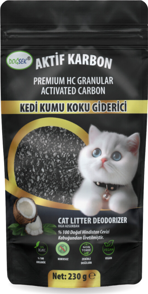 Kedi Kumu Koku Giderici 230gr Premium HC Granular Activated Carbon Hindistan Cevizi Kabuğu Bazlı Aktif Karbon Coconut