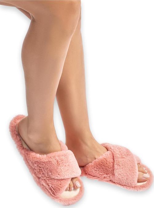 Cc0181Z Tw Çapraz Peluş Ev Terliği Pembe Kadın Terlik 36