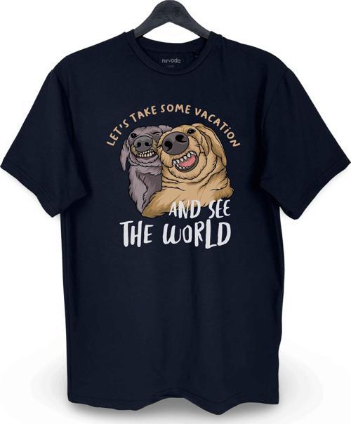 Selfie Çeken Köpekler Baskılı Loose Fit Bisiklet Yaka Unisex Tişört Siyah