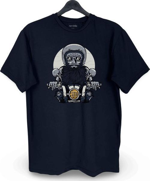 Motorcu Hipster Tarz Baskılı Loose Fit Bisiklet Yaka Unisex Tişört