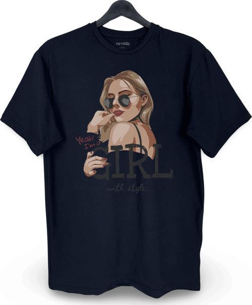 Stilist Tarz Kız Baskılı Loose Fit Bisiklet Yaka Unisex Tişört