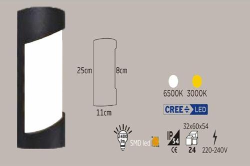 24W Siyah Kasa Dış Mekan Led Aplik Oval Boş (6500K)