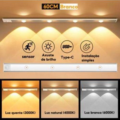 60 Cm, Sensörlü, Şarjlı, 3 Işık Renkli, Alüminyum Kasa, Işık Desenli, Çok Amaçlı Modern Led Aplik