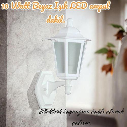 10 W. Beyaz Işık Led Ampulü Dahil Dekoratif Bahçe, Balkon, Teras, Kapı Giriş Apliği, Bahçe Armatürü