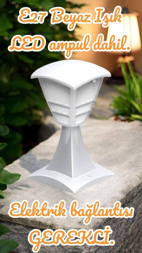 10 Watt Beyaz Işık Led Ampul Dahil, 32 Cm Beyaz Renk Bahçe Armatürü, Bahçe Duvar Apliği, Şık Armatür