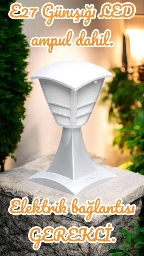 10 Watt Günışığı Led Ampul Dahil, 32 Cm Beyaz Renk Bahçe Armatürü, Bahçe Duvar Apliği, Şık Armatür