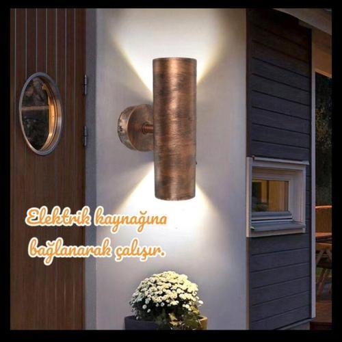 Bakır Eskitme 14 Watt Beyaz Işık Gu10 Duy Led Aplik, Sarı Yaldız Armatür, Bahçe, Balkon Teras Apliği