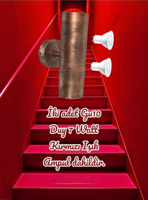 Bakır Eskitme 14 Watt Kırmızı Işık Gu10 Duy Led Aplik Sarı Yaldız Armatür, Bahçe Balkon Teras Apliği
