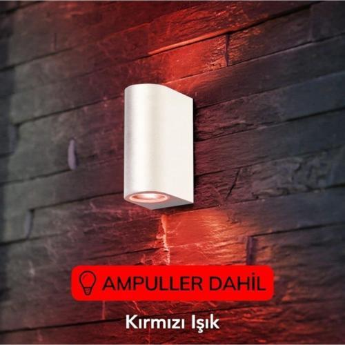 Beyaz Kasa Kırmızı Işık Ledli Iç Ve Dış Mekan Bahçe Balkon Salon Teras Veranda Apliği