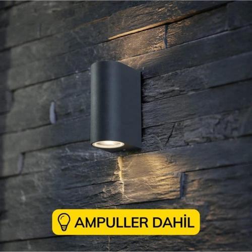 Çift Yönlü Dekoratif Antrasit Aplik - Beyaz Işık Ampüller Dahil