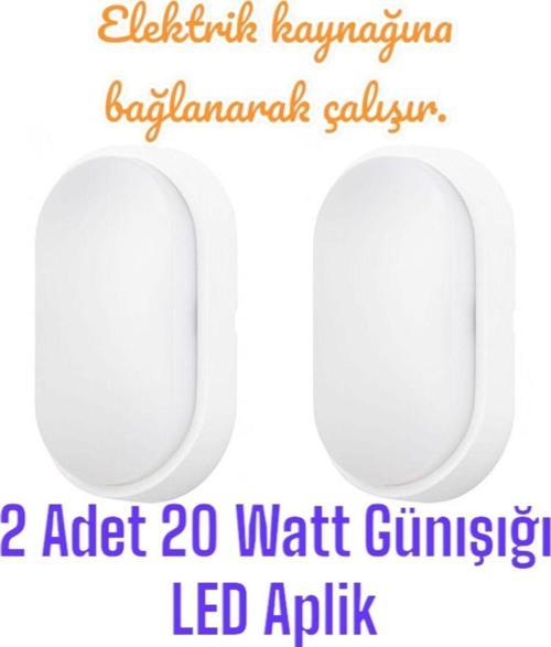 2 Adet 20 Watt Günışığı Ledli Nemli Alan, Dış Mekan, Bahçe, Banyo, Teras, Balkon, Kamelya Apliği
