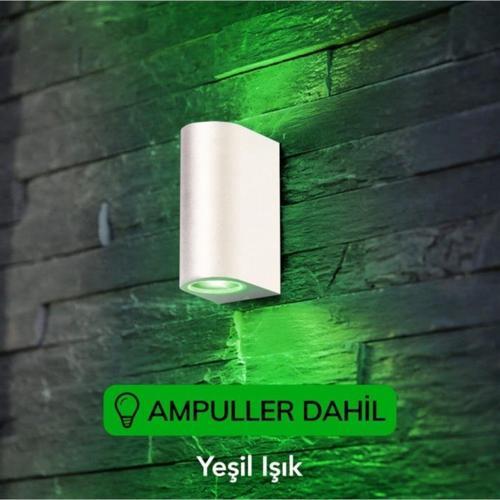 Dekoratif Çift Yönlü Beyaz Aplik - Yeşil Işık - Ampuller Dahil