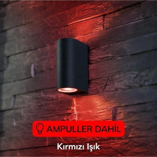 Dekoratif Çift Yönlü Siyah Aplik - Kırmızı Işık - Ampuller Dahil