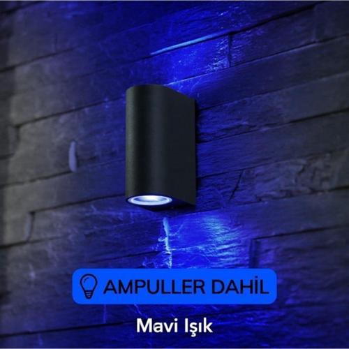Dekoratif Çift Yönlü Siyah Aplik - Mavi Işık - Ampuller Dahil