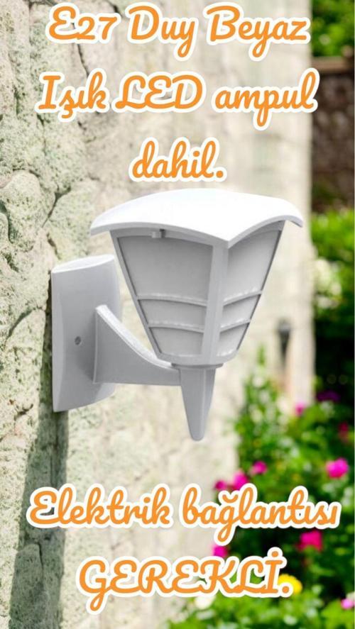 E27 Duylu, 10 Watt Beyaz Işık Led Ampul Dahil, Beyaz Kasa İç Ve Dış Mekan Bahçe, Balkon Apliği