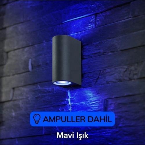Mavi Işık Antrasit Kasa Çift Yönlü Dekoratif Iç Ve Dış Mekan Duvar Apliği
