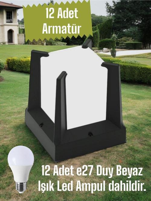 12 Adet Beyaz Işık Ampul Dahil E27 Duy Bahçe Duvar Armatürü, Modern Tasarım Dekoratif Set Üstü Aplik
