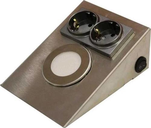 Metal Krom Kasa 2,5 Watt Gün Işığı Ledli, Çift Prizli, Aç - Kapa Düğmeli,  Tezgah - Dolap Armatürü